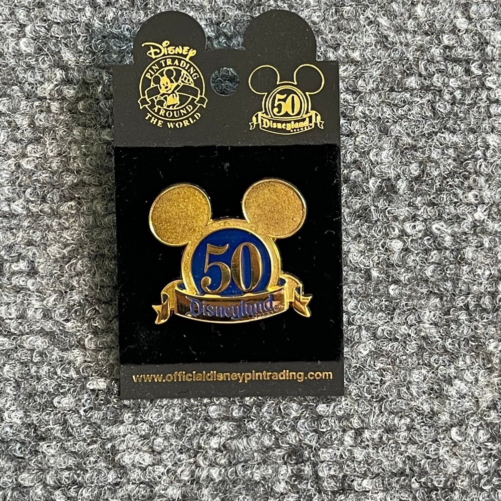 Disney Pin Trading Disneyland 50th Anniversary Mickey Ears Gold Blue Lapel Pin